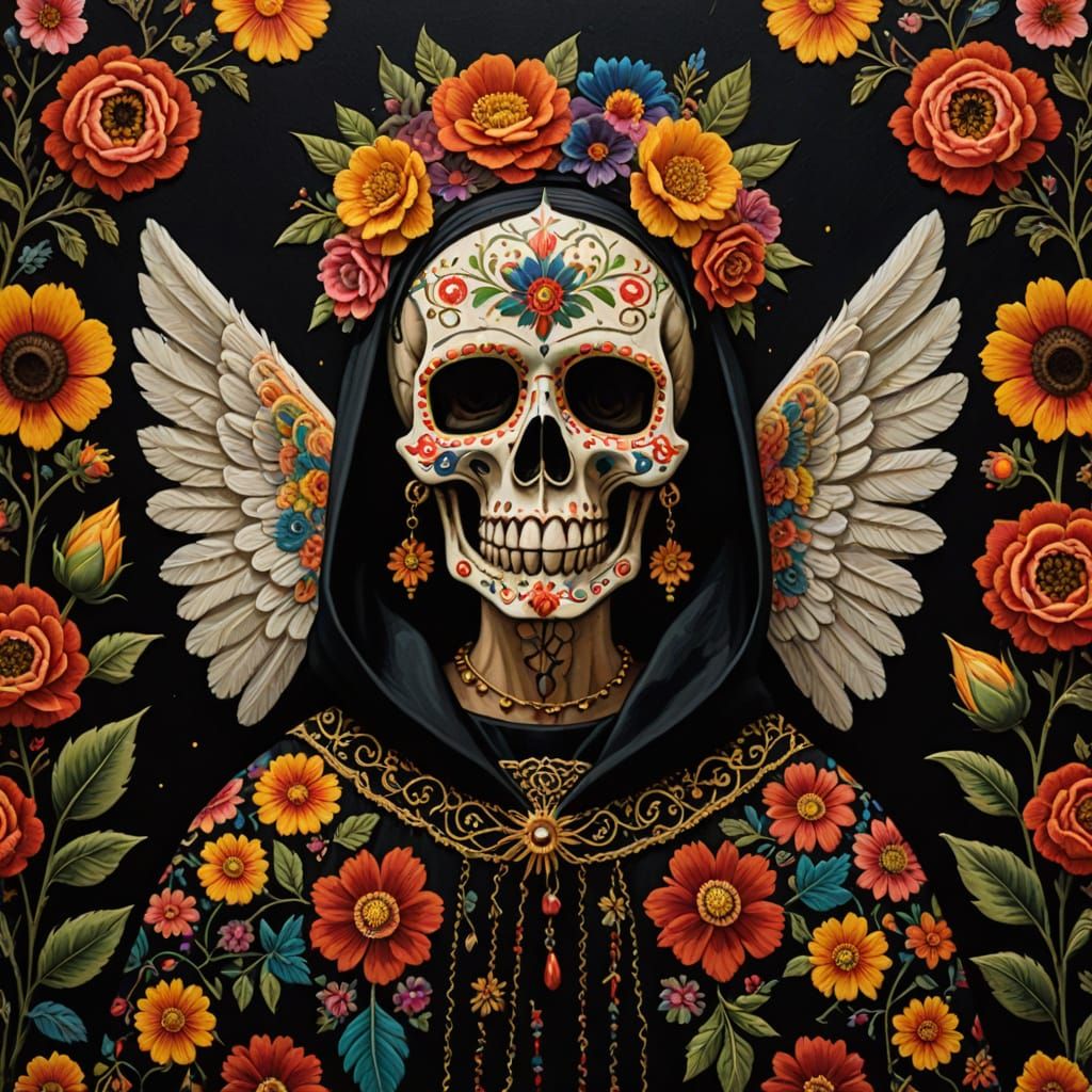 The Angel of Death in Vibrant Mexican Folk Art