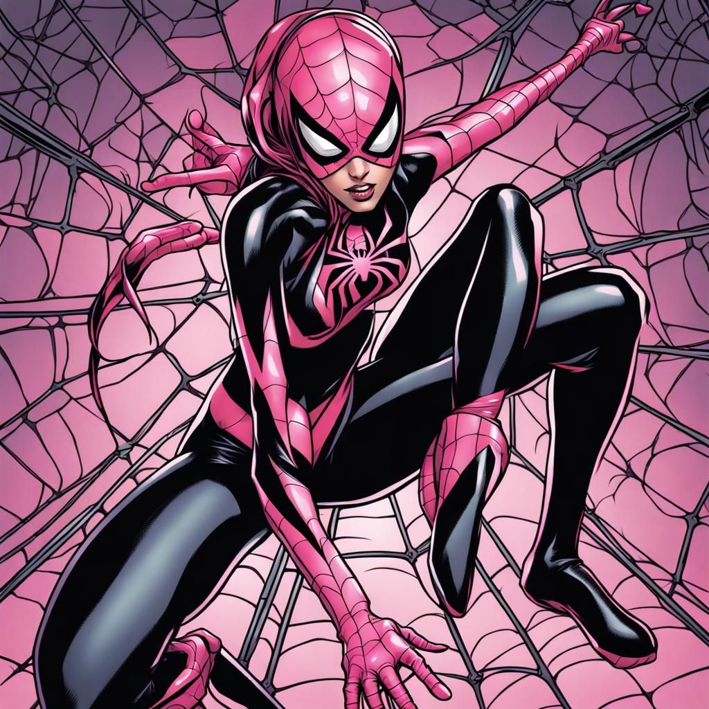 Pink and Black Spider Girl Costume Comic Art