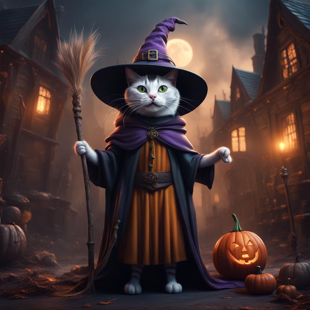Cat Witch in Detailed Fantasy Art