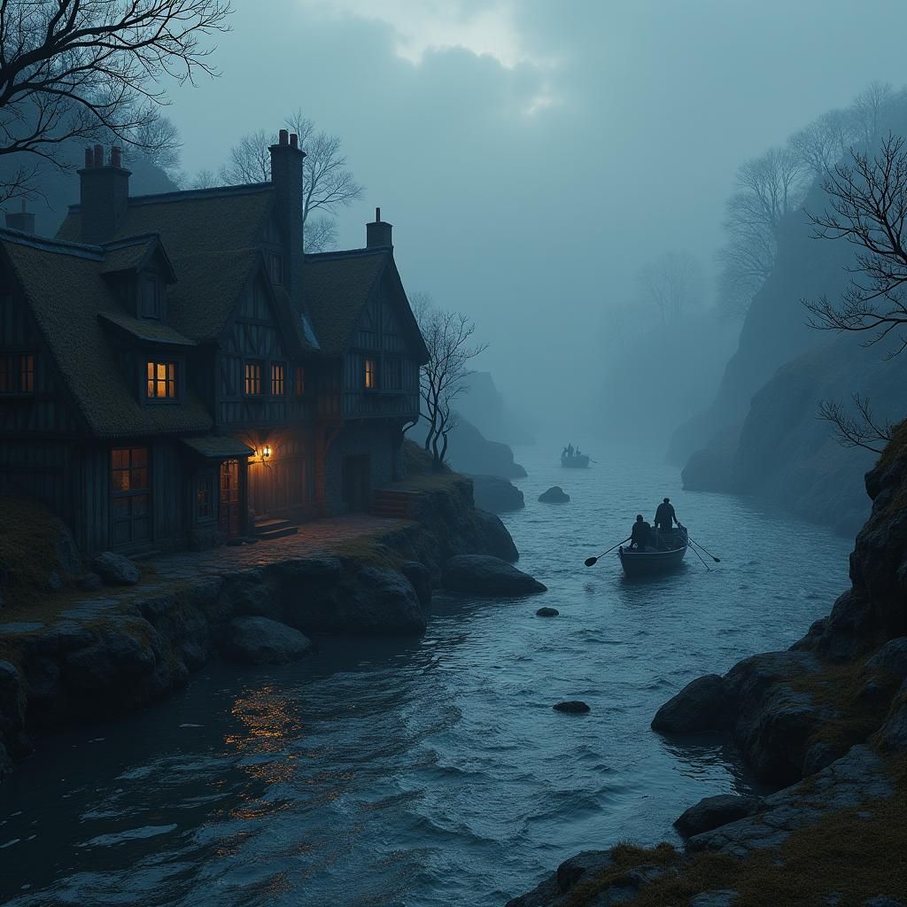 Ominous Medieval Village at the Drowning Sea