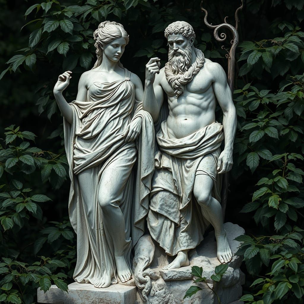 Hyperrealistic Marble Statue of Greek Goddess and Faun