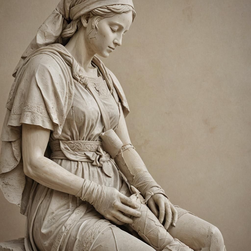 Nurse Bandages Stone Statue in Digital Art