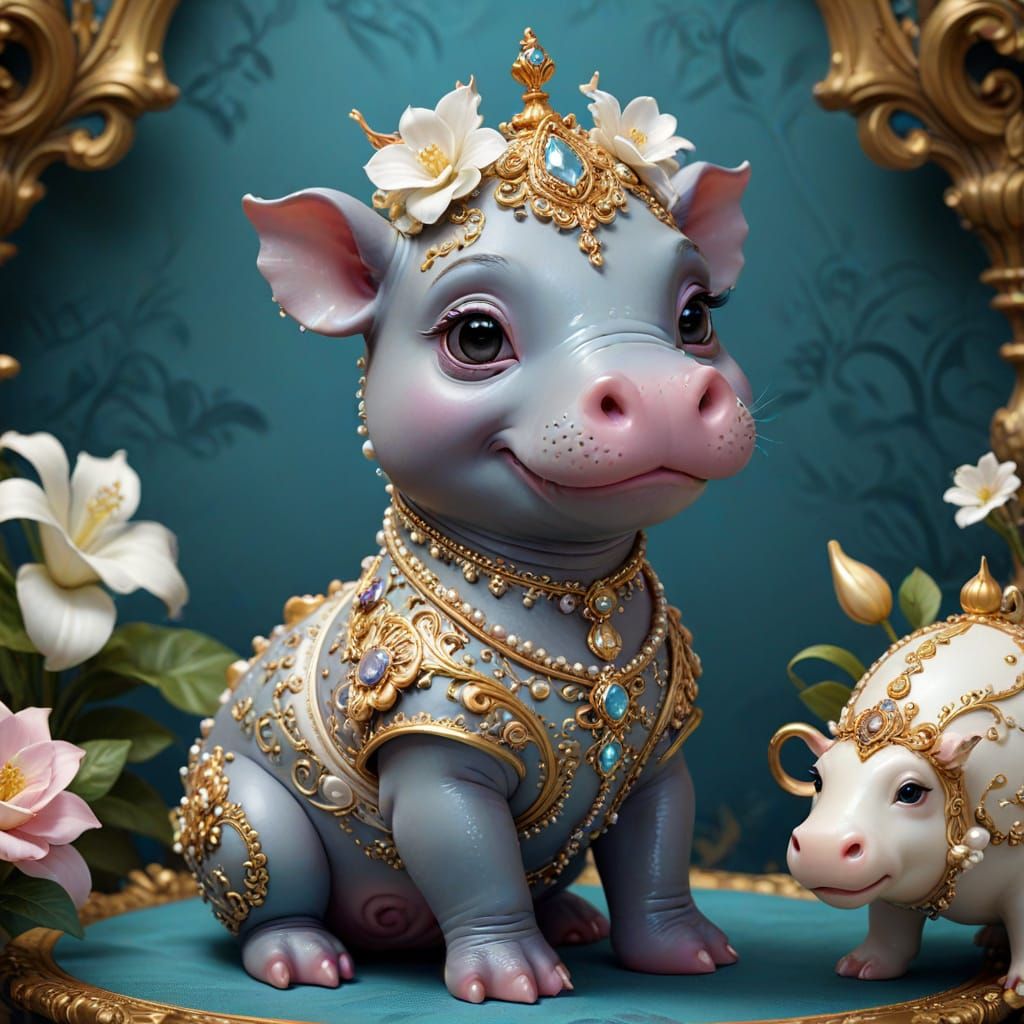 Adorable Hippopotamus in Baroque Expressionism Style