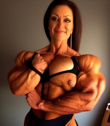 Muscular Female Bodybuilder Flexing Ripped Arms