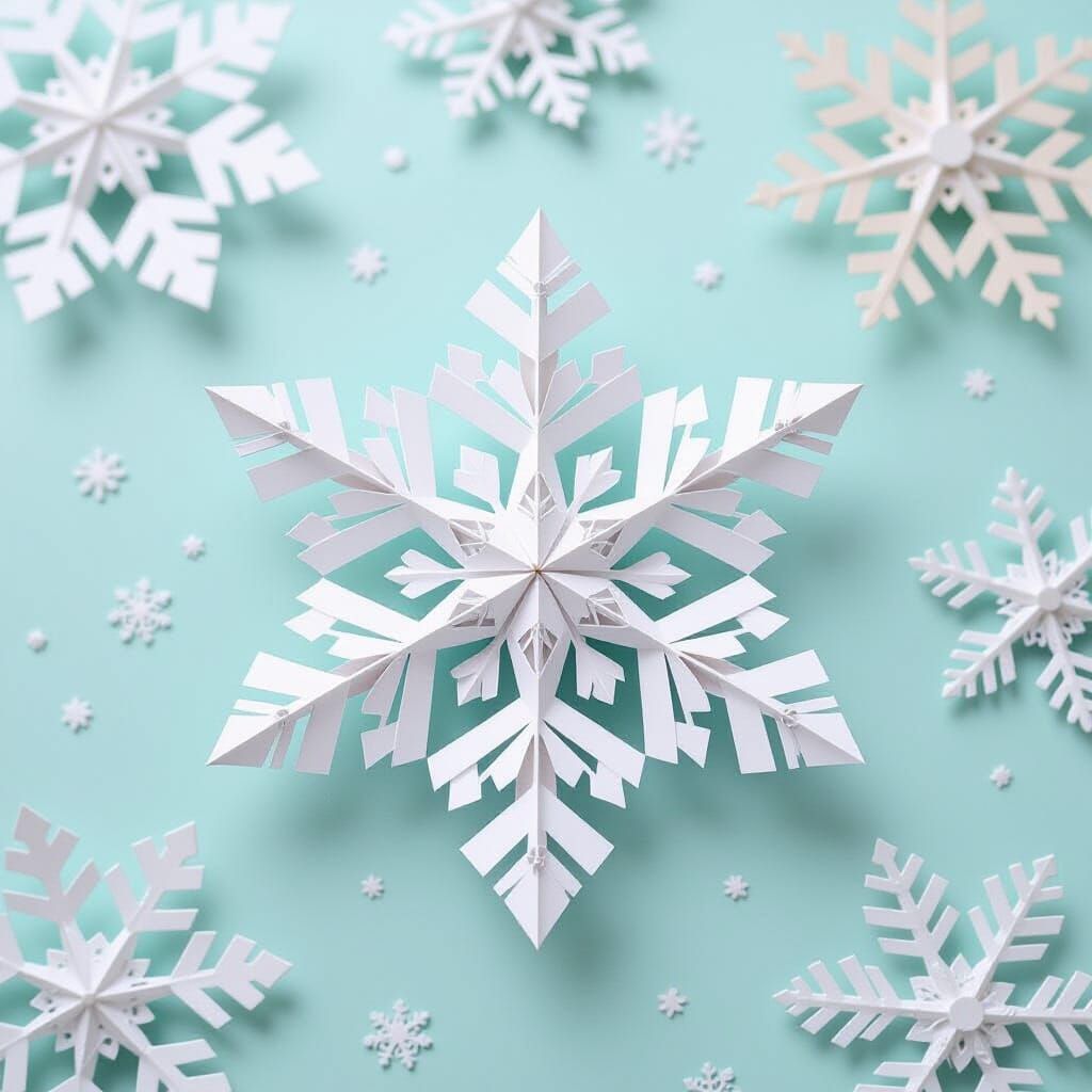 Whimsical Origami Paper Snowflakes with Watercolor Textures