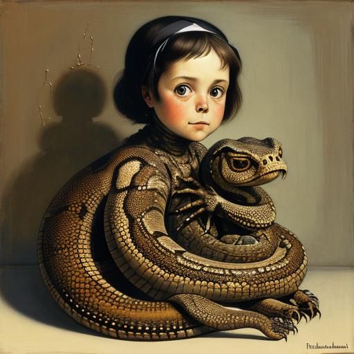 Toddler and Boa Constrictor: A Surreal Scene