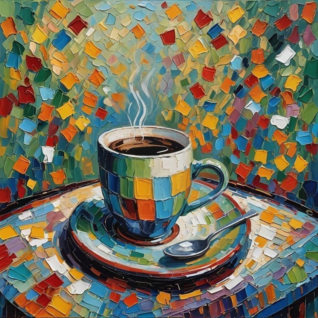 Courtyard Cafe in Impressionistic Oil Painting Style