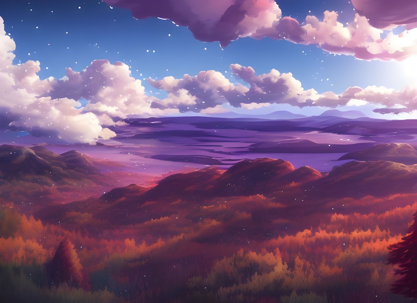 Cosmic Sky Above Forest in Manga Style