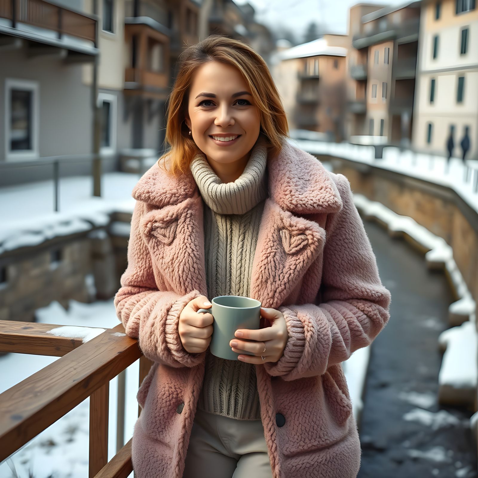 Winter Portrait of Woman in Teddy Bear Coat