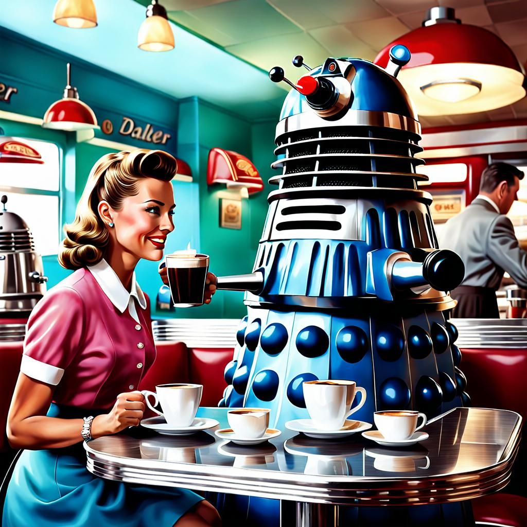 Dalek Gets Coffee in 1950s Diner