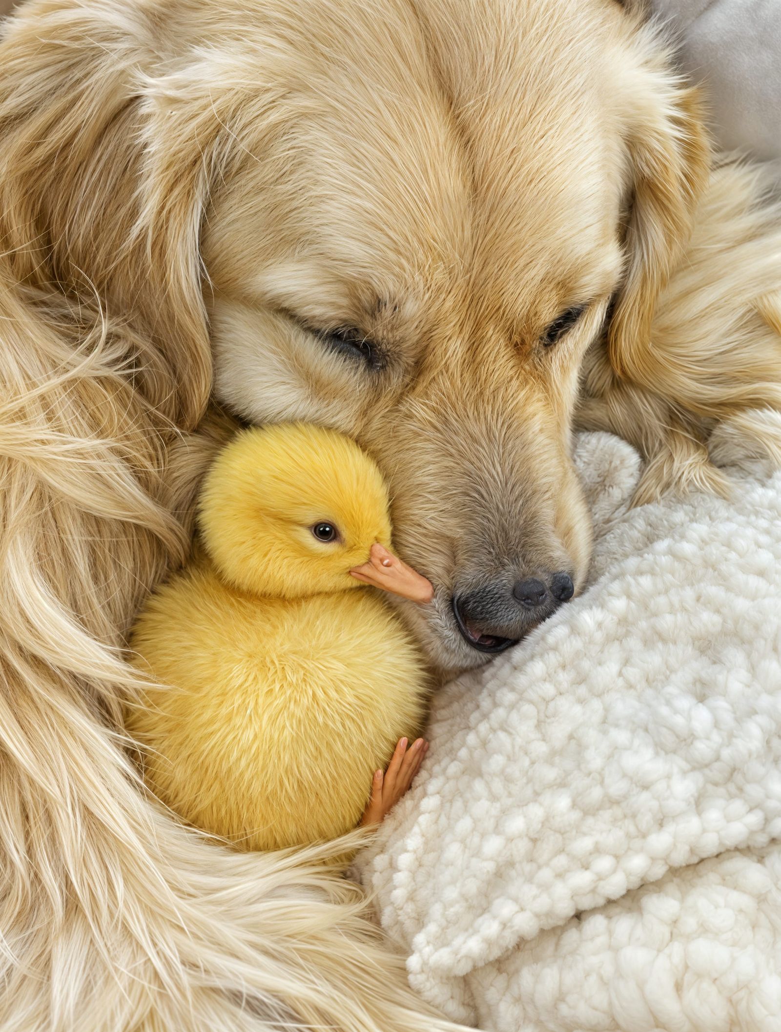 Duckling and Golden Retriever: Whimsical Illustration