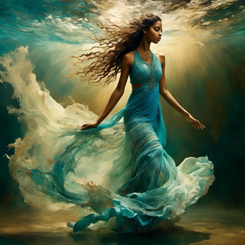 Abaloneic Girl in Blue: 3D Rendered Sculpture