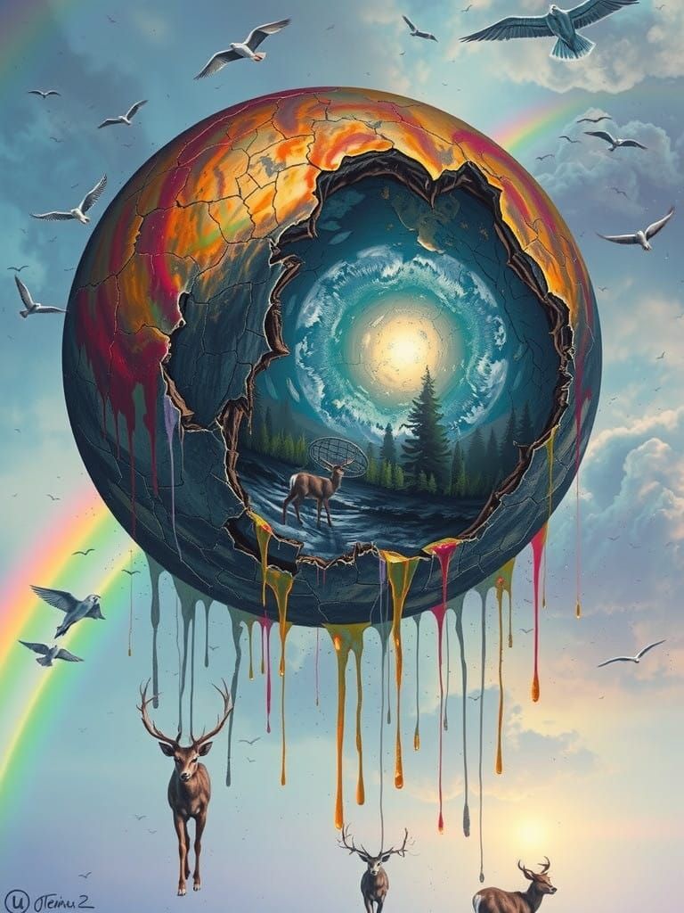 Gritty, Surreal Earthscape with Vibrant Paint and Haunting A...