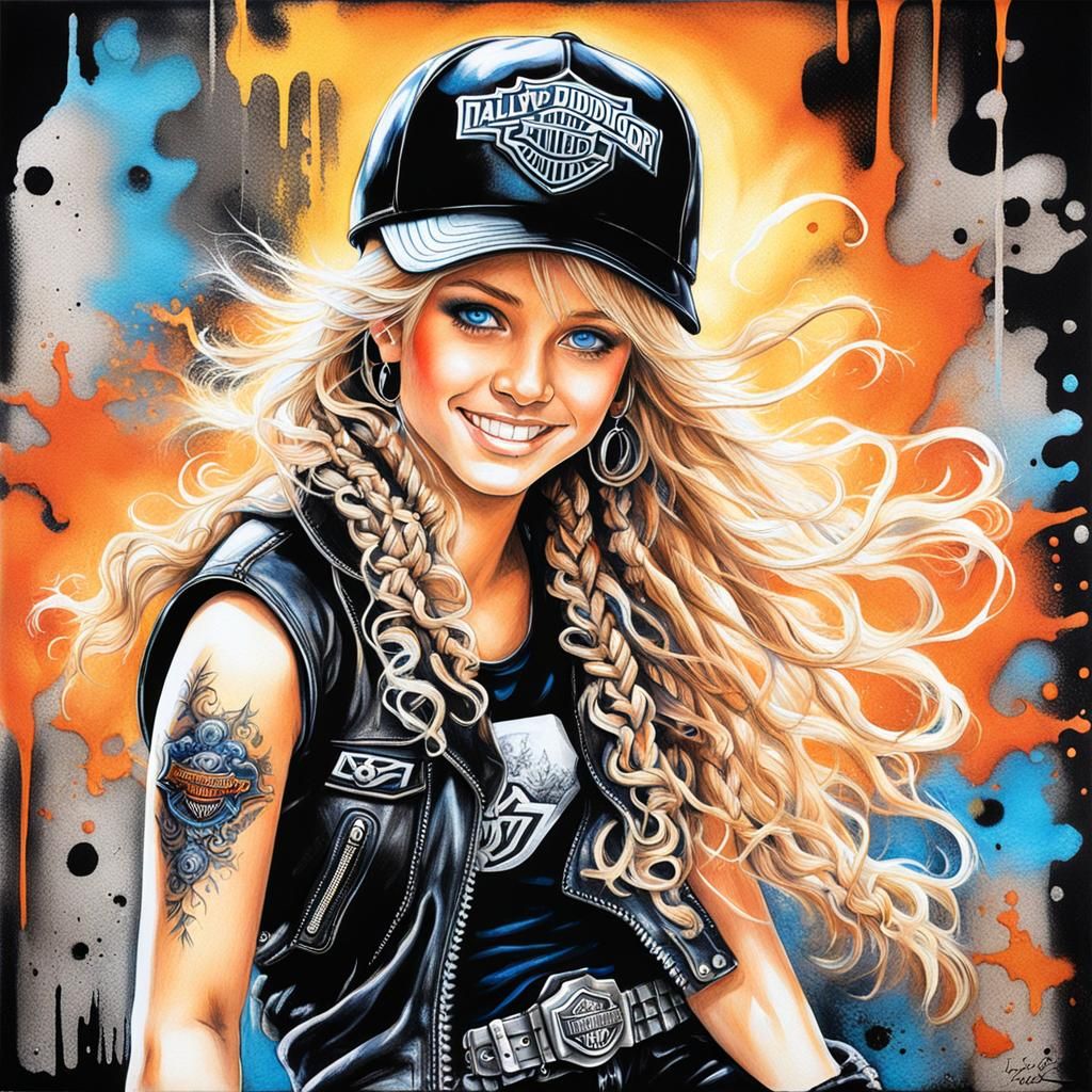 Harley Girl: A Luis Royo Style Color Pencil Drawing