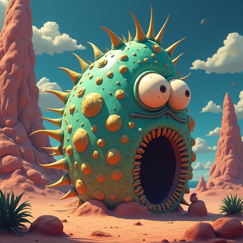 Spongebob Snail Emerges from Rick and Morty Portal