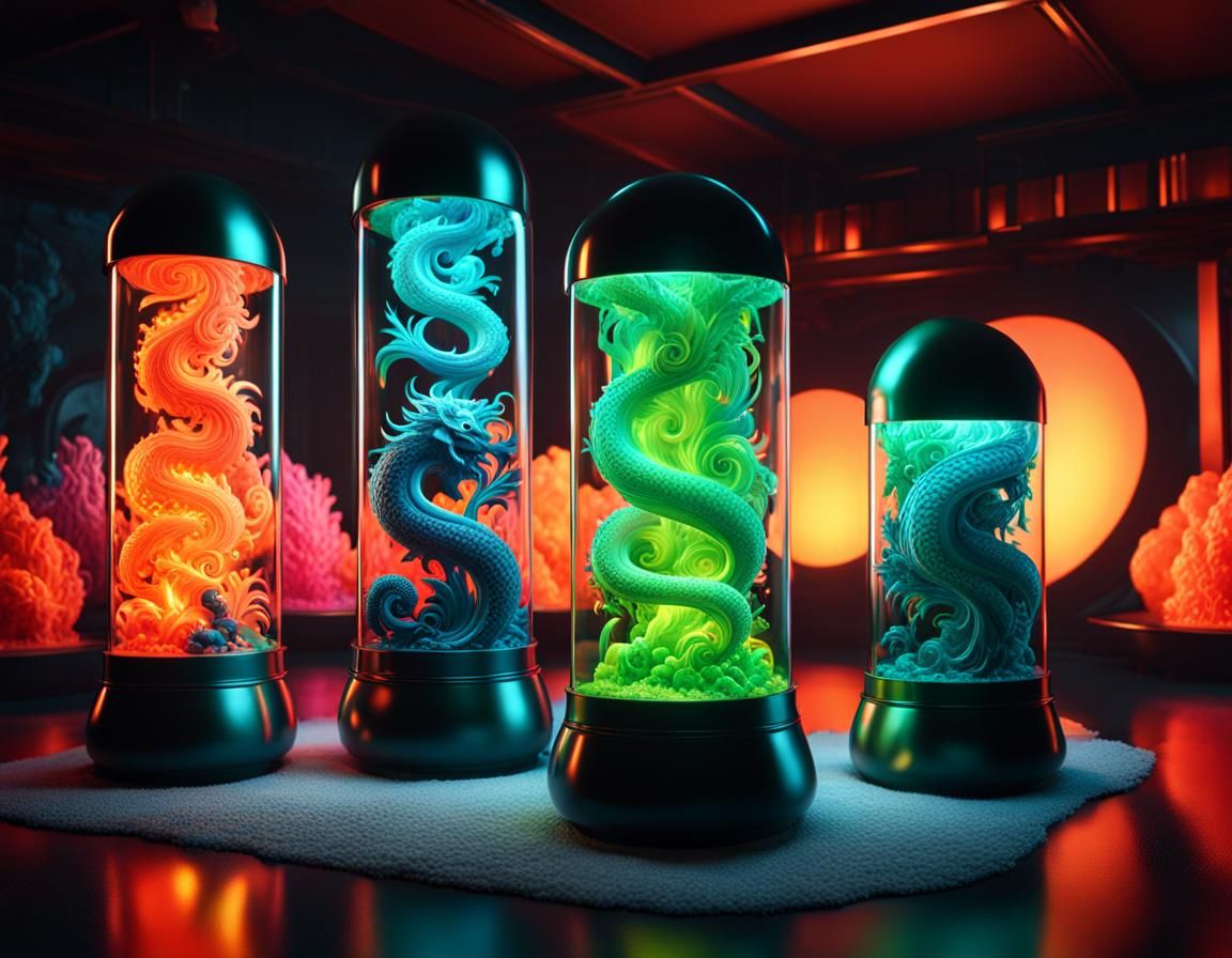Water Dragon in Swirling Lava Lamp