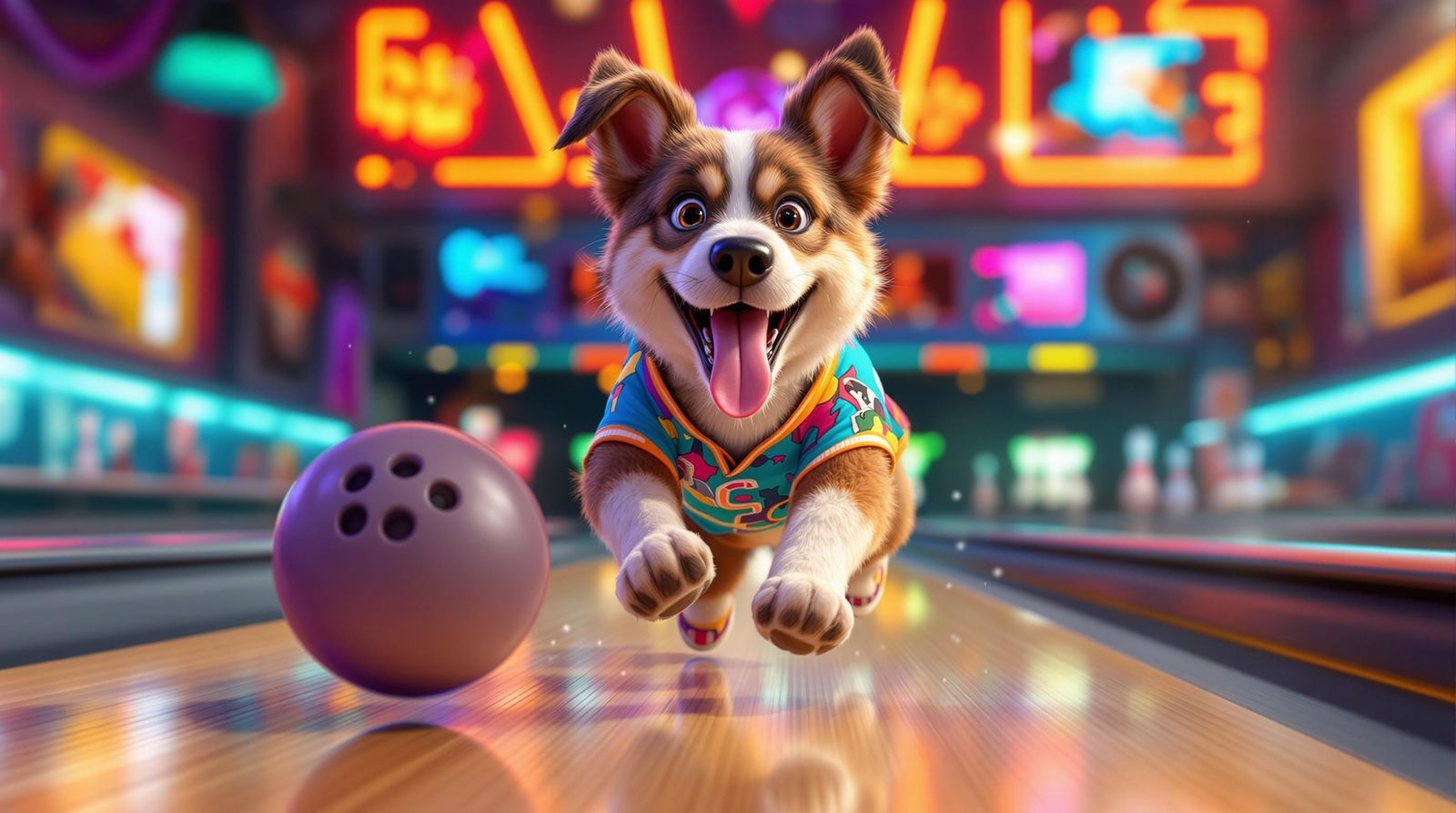 Happy Dog in Bowling Alley CGI Portrait
