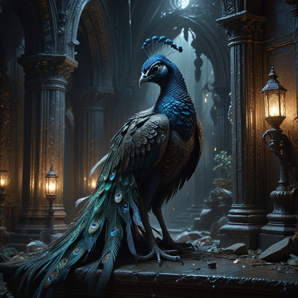 Astral Peacock in Dark Fantasy Castle Ruins