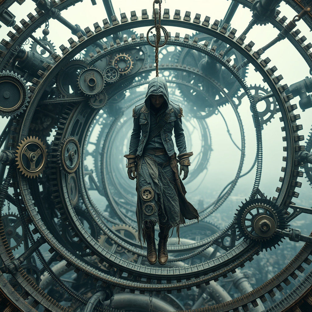 Steampunk Figure in Dystopian Clockwork Loop