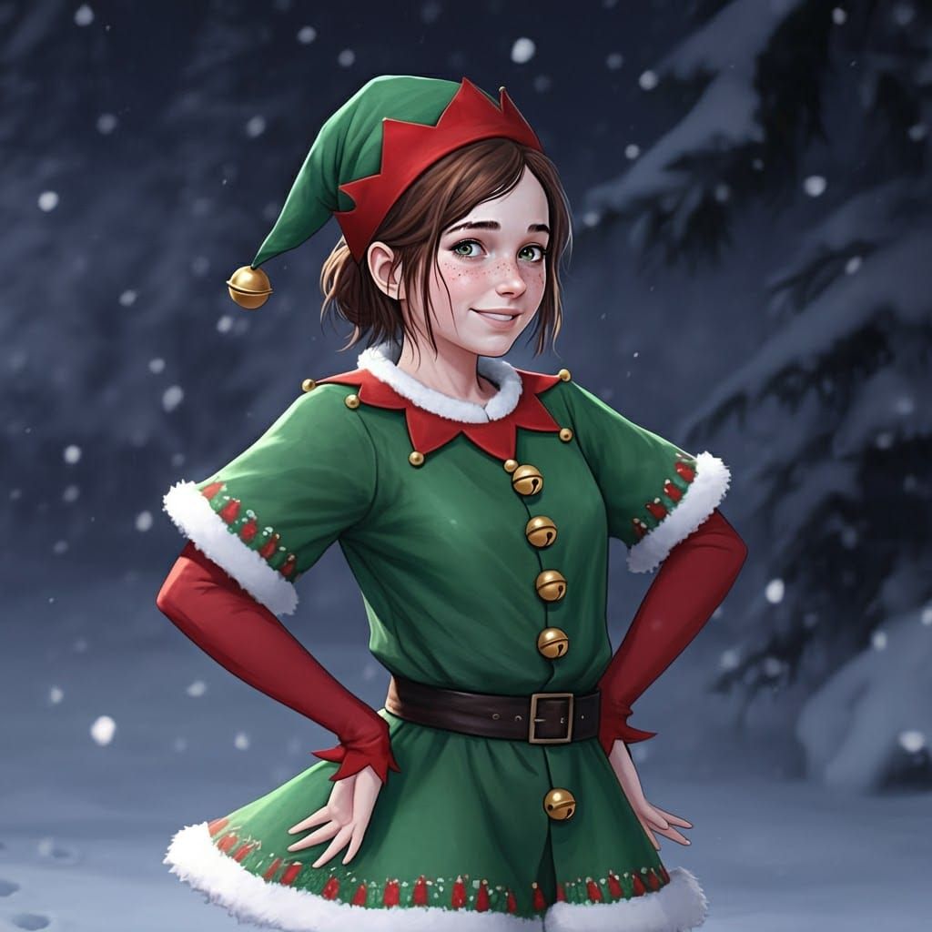 Ellie as Christmas Elf in Studio Trigger Anime Style