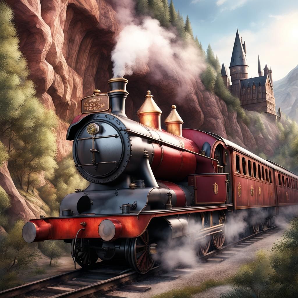 Hogwarts Express Watercolor Painting in Detailed Fantasy Sty...
