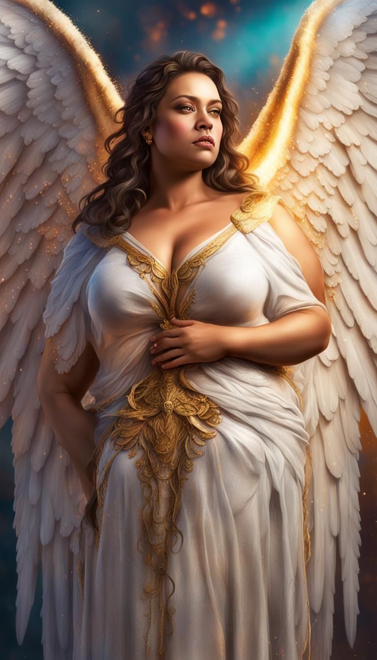 Full-Figured Angel with Golden Eyes in Digital Art
