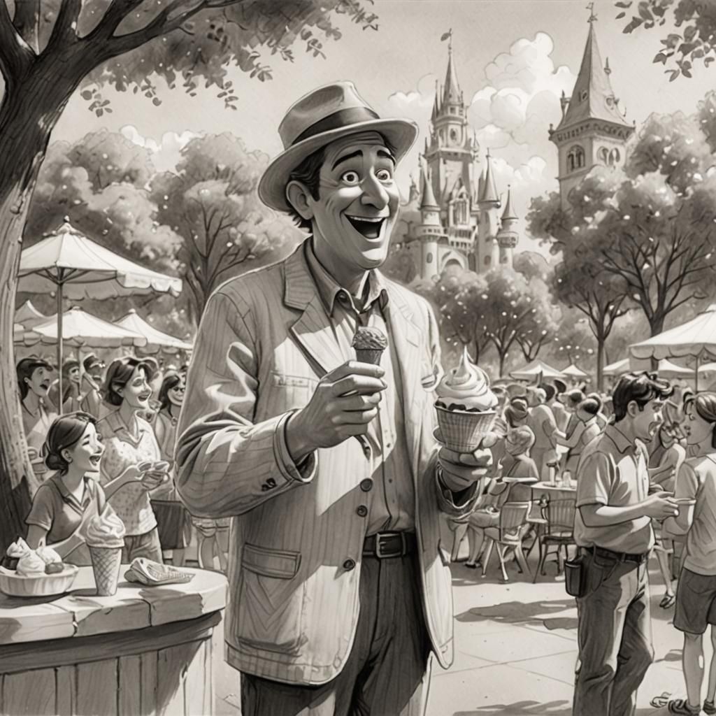 Park Scene Pencil Sketch in Pixar Style