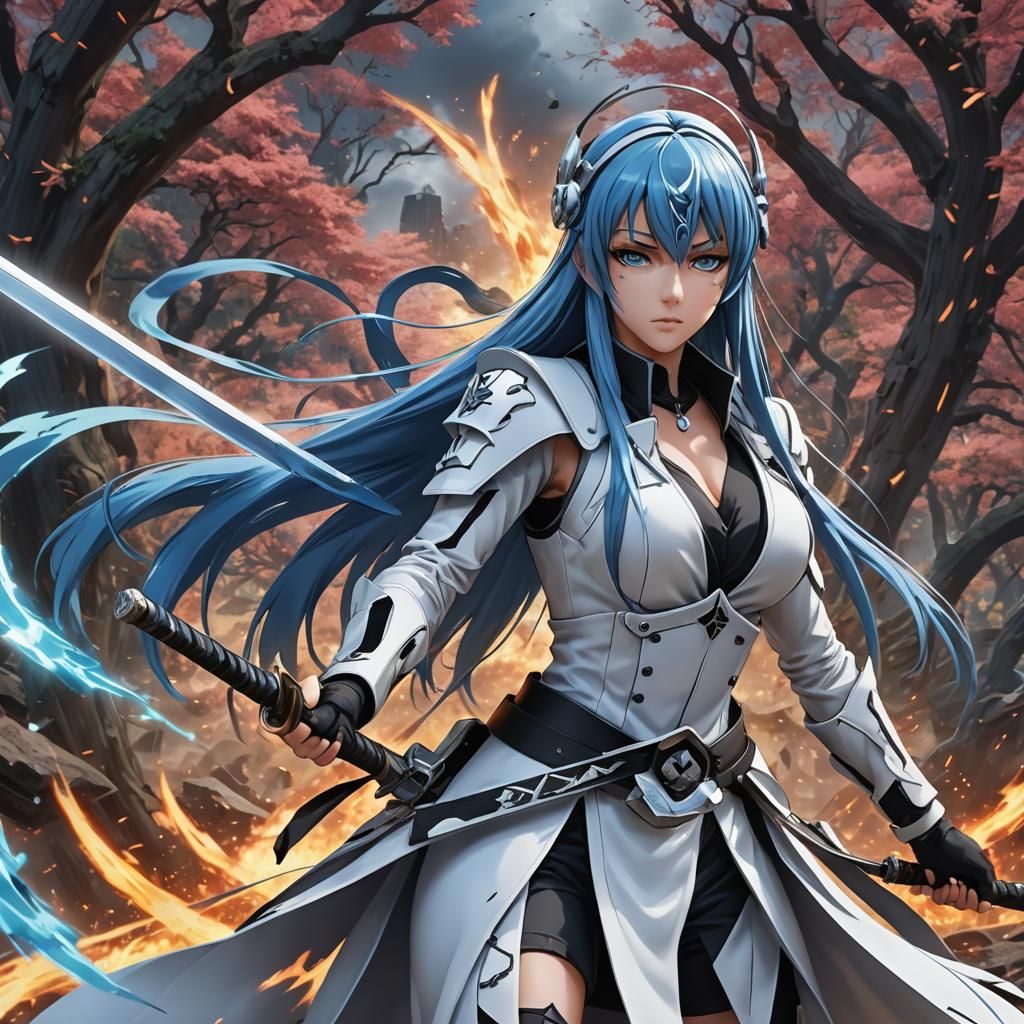 Anime Warrior with Spiritual Energy, Cyborg Punk Style