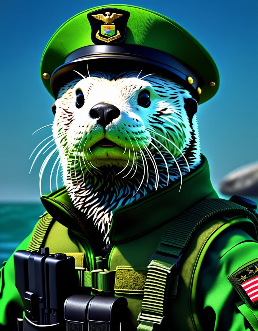 Anthropomorphic Sea Otter Navy Seal in Tactical Gear