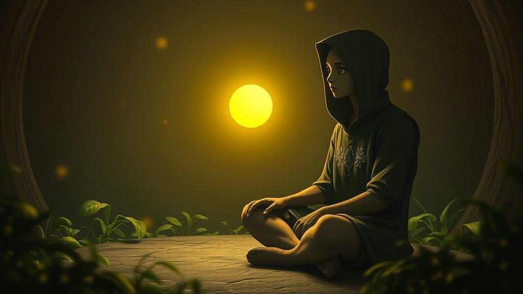 Tranquil Earth Druid Contemplates Luminous Orb