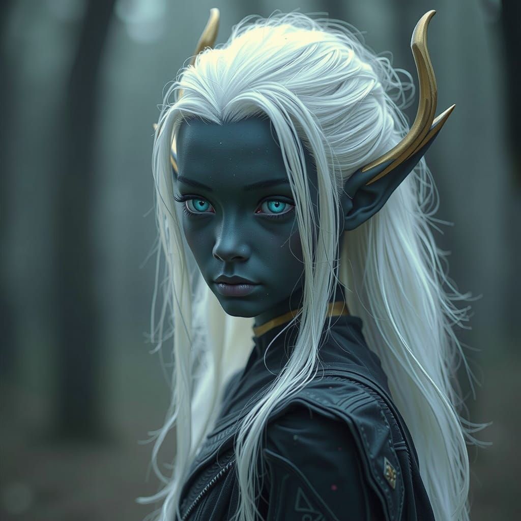 Dark Fantasy Elf with Blue Eyes, Cinematic Film Still