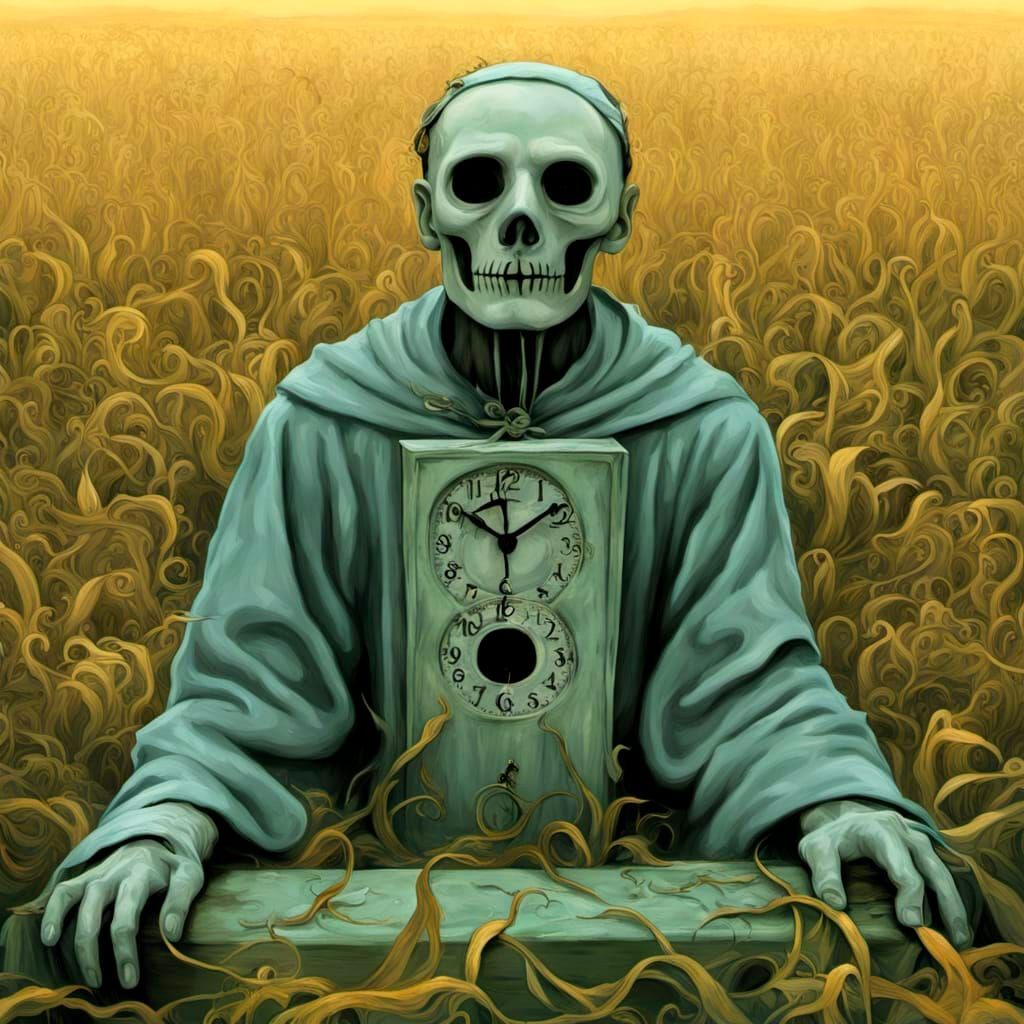 Surreal Scarecrow in Clock Field Digital Painting
