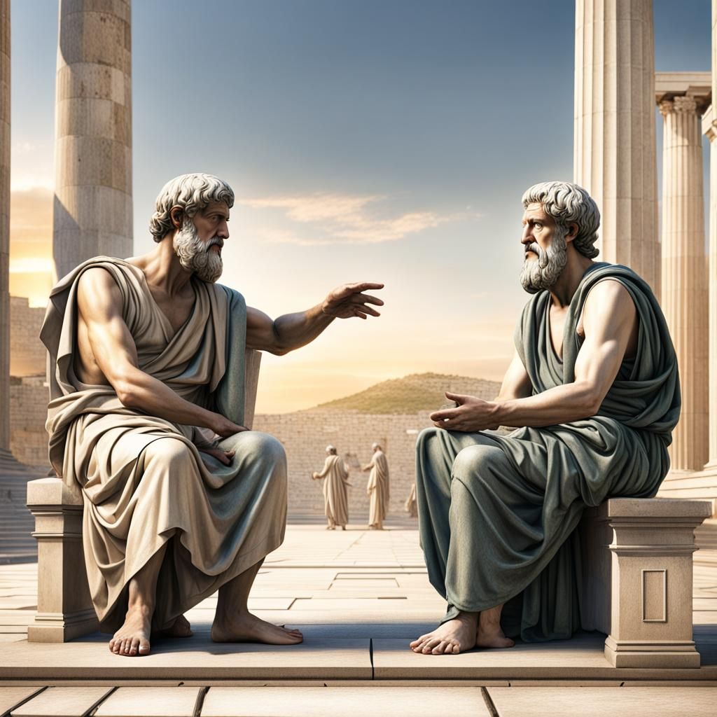 Aristotle and Plato Discuss Philosophy in Ancient Greece