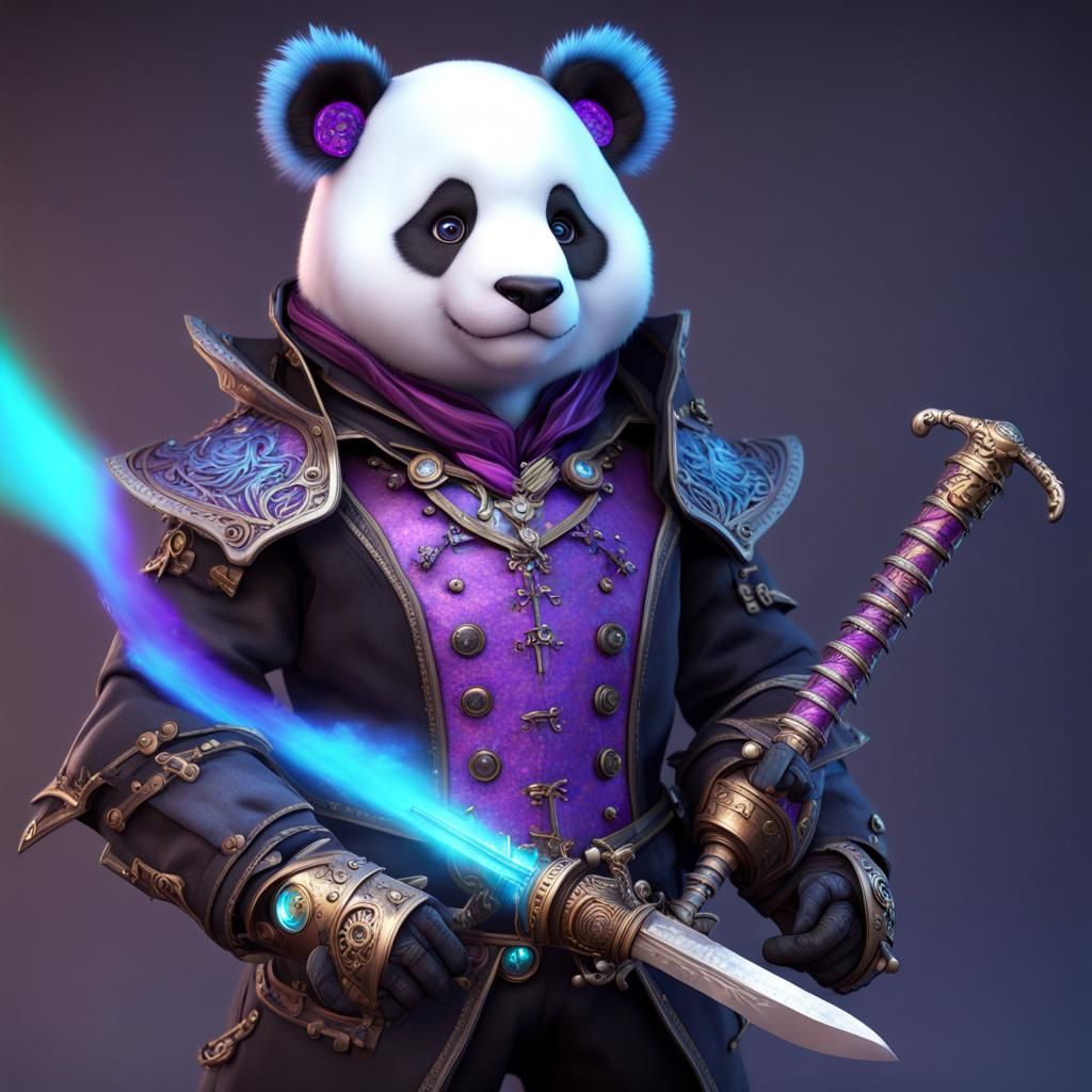 Steampunk Vampire Panda Warrior with Rainbow Armor