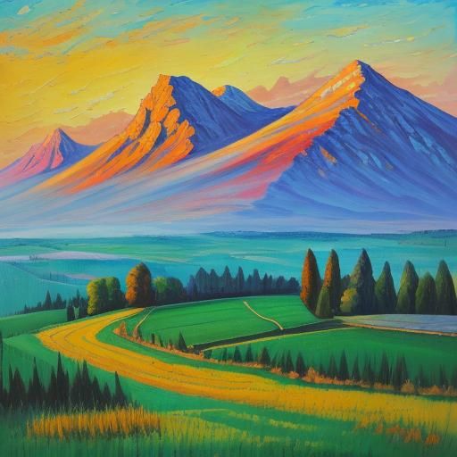 Impasto Painting of a Farm Landscape