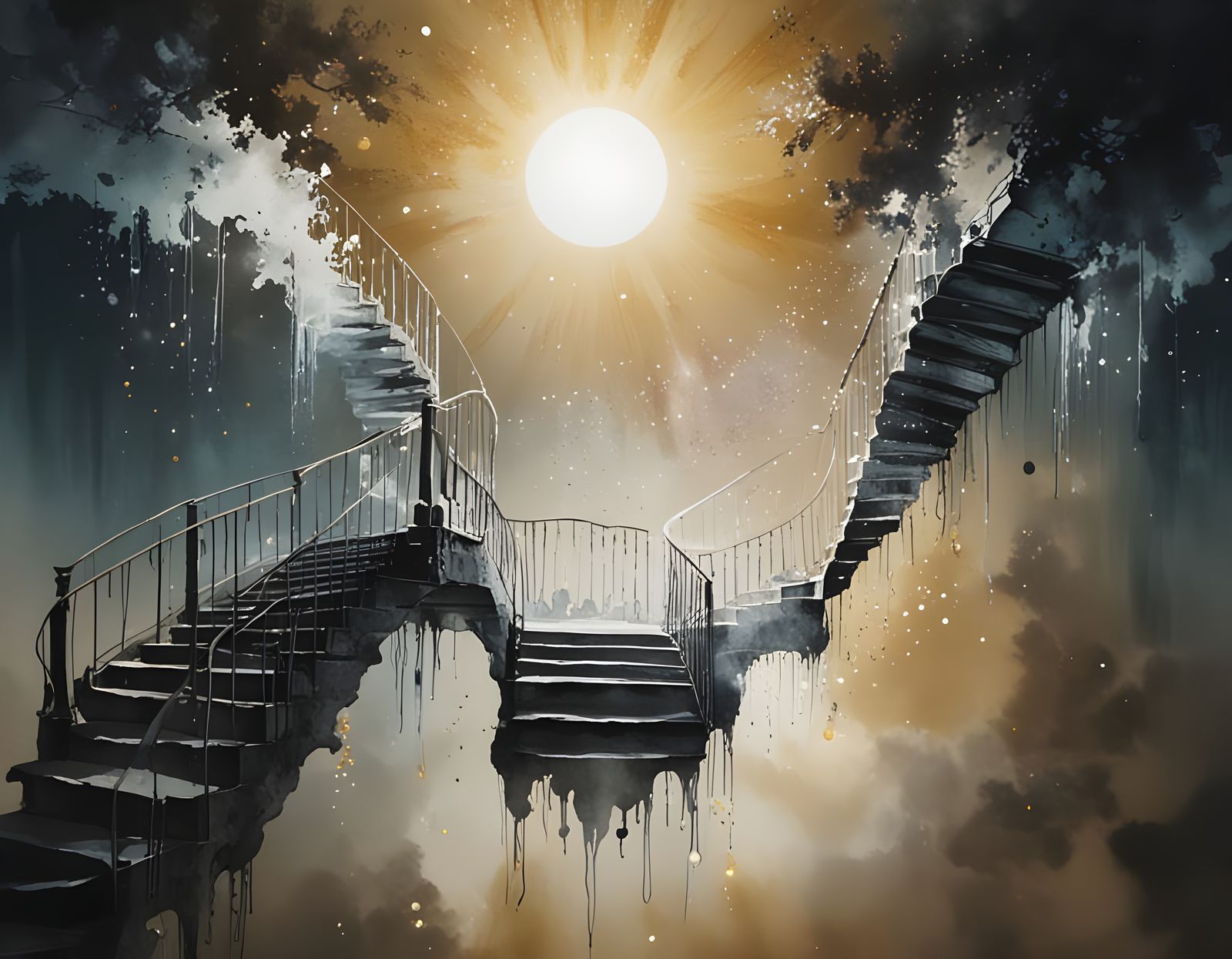 Shadow-Lit Stairway to Sky in La Tour Style