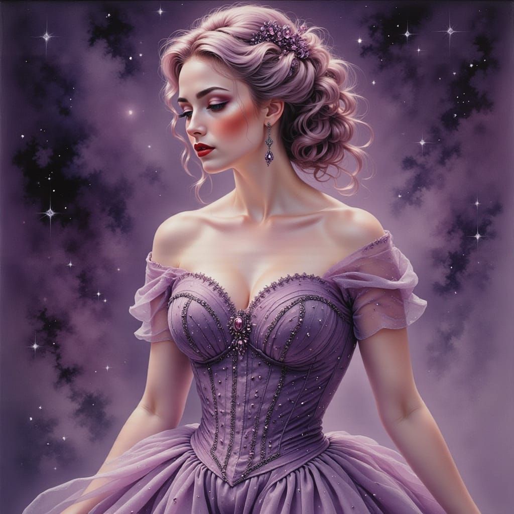 Lilac Corset Portrait with Amethyst Stones and Smoky Haze