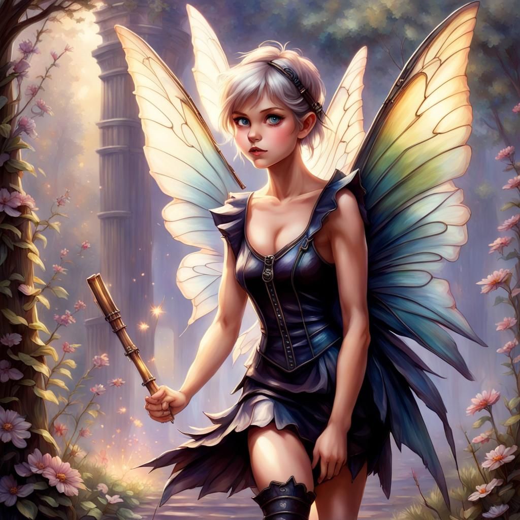 Dark Fantasy Pixie with Panflute in Ethereal Style