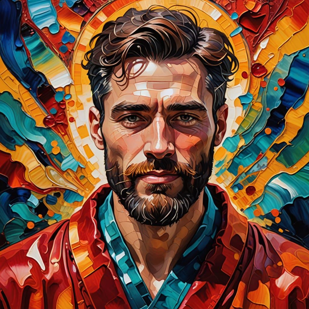 Alcohol Ink Art Nouveau Portrait of a Proud Man