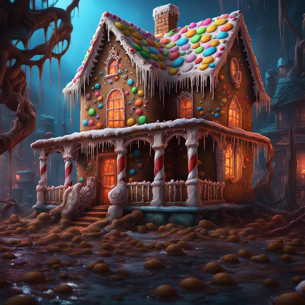 Detailed Gingerbread House Digital Painting
