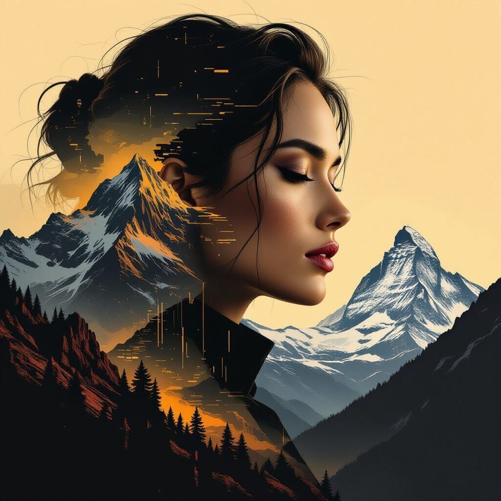 Surreal Mountain Goddess in Cyberpunk Style