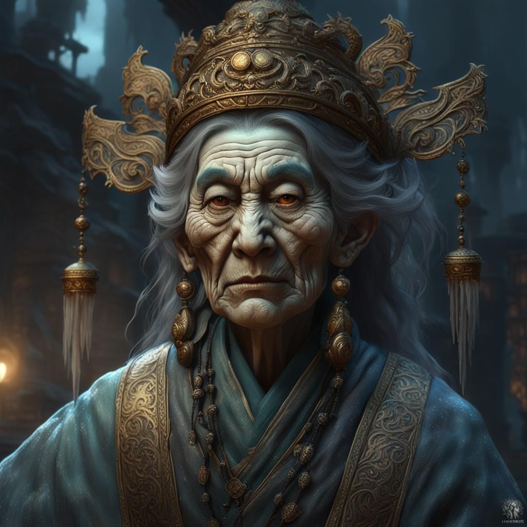 Sinister Chinese Ghost Witch Portrait in Ethereal Style
