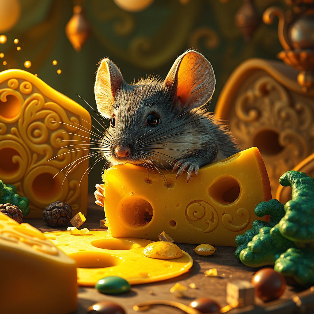 Mouse's Lavish Feast in Golden Light