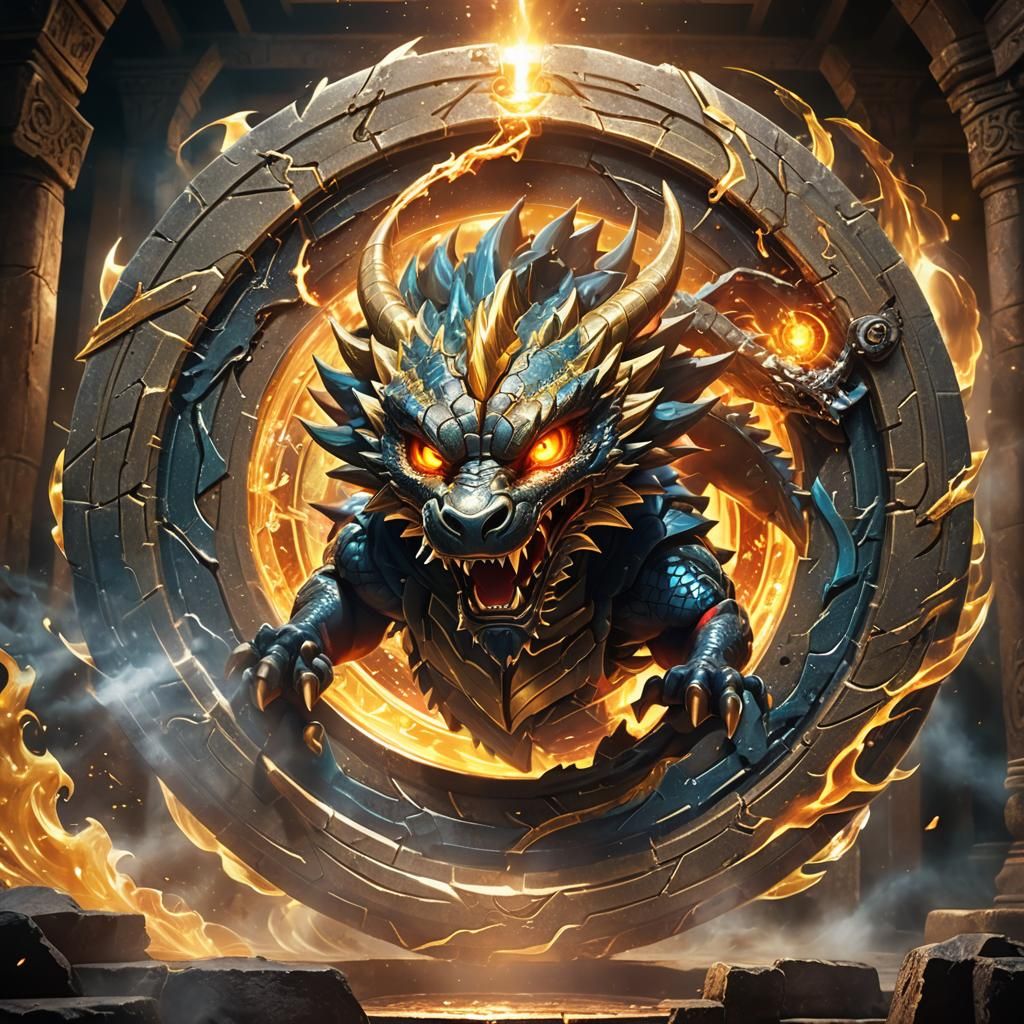 Dragon Beyblade in Ancient Temple: Fantasy Concept Art