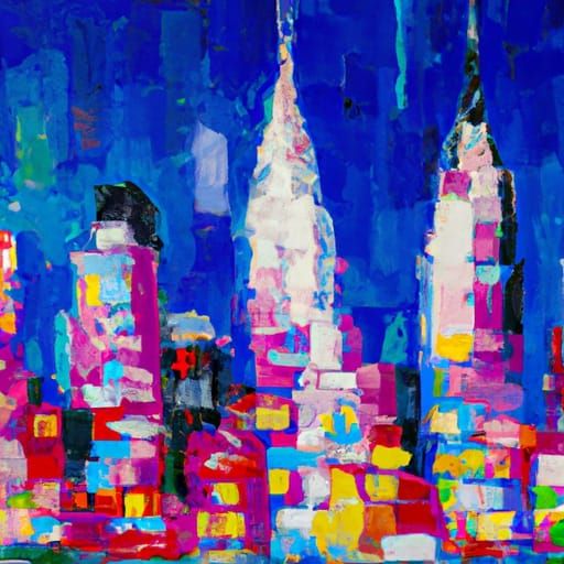 New York City in Expressionist Impasto Oil Painting