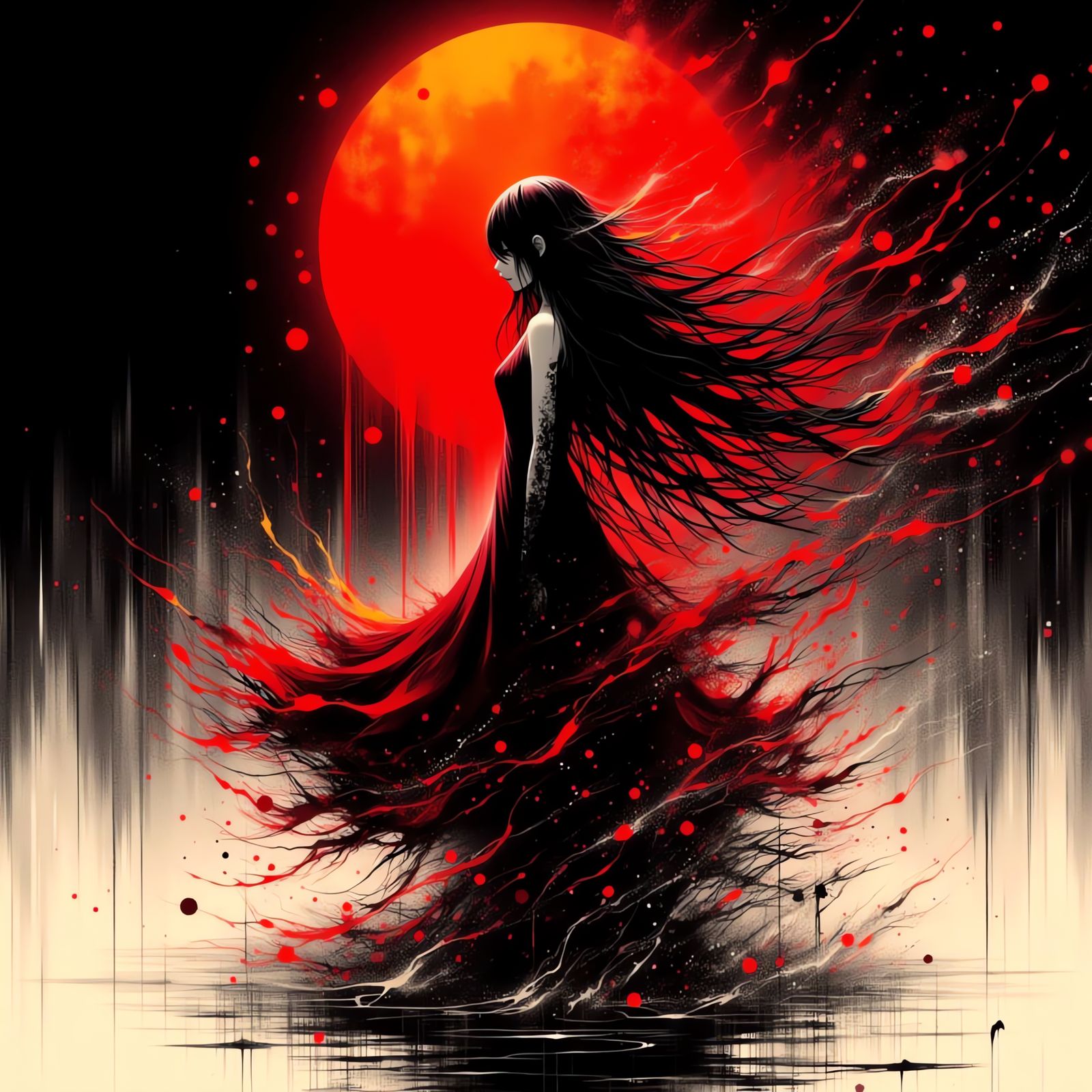 Woman Dancing in Glitched Art Style at Sunset