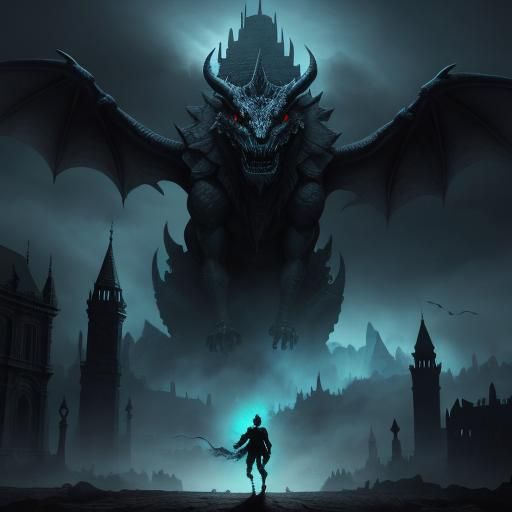 Dragon in Ruined City: Dark Fantasy Art