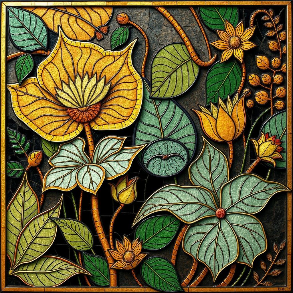 Botanical Art Deco Plant Forms in Stained Glass