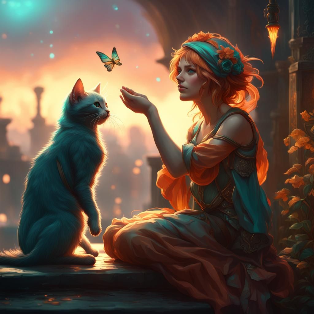 Woman and a cat