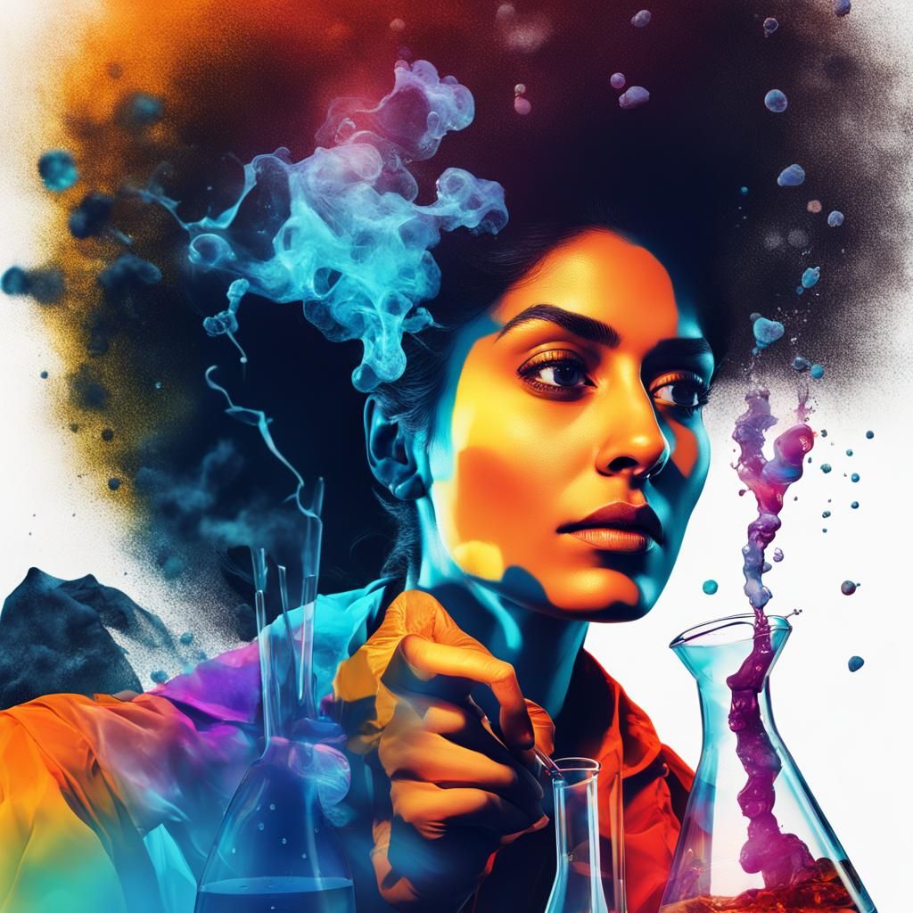 Female Scientist Mixing Explosive Liquid, Malik Arwan Style